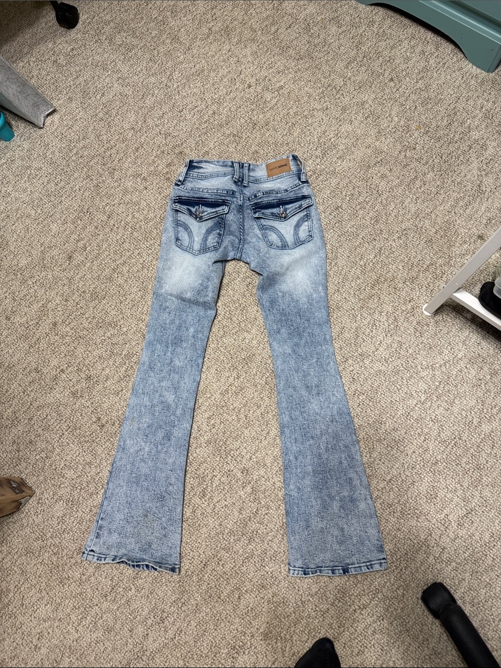Soho Light Blue Flare Jeans with Decorative Back Pockets